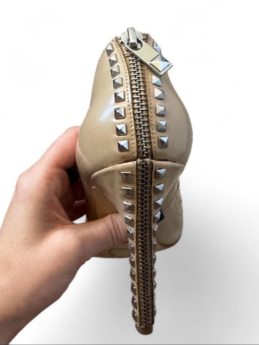 Michael Kors Beige Patent Leather Studded Zip-Heel Pumps - Size 7 - Picture 7 of 8